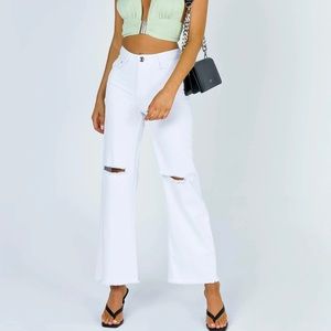 Cece hammer wide leg knee rip white jeans princess Polly